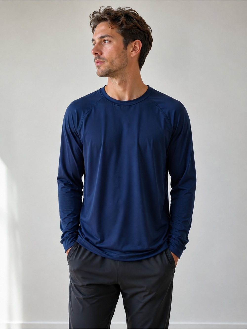 Lands’ End Navy Performance Long Sleeve Athletic Shirt Stretch Men’s XL Tall